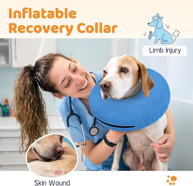 Supet Inflatable Dog Cone Collar for Dogs to Stop Licking, Dog Donut Collar After Surgery, Soft Pet Cone for Small Medium Large Dogs Blue 02 L