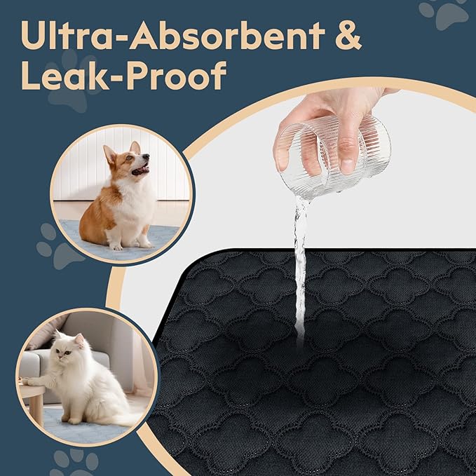 FunFurry Washable Pee Pads for Dogs - 2 Pack Reusable Pee Pads，Waterproof Puppy Pads，Pet Training Pads，Super Absorbent with Dog Paw Shape Non-Slip Backing (Dark Grey, 36" X 48" - 2 Pack)