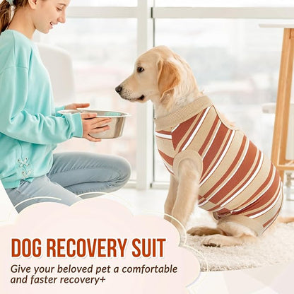 SlowTon Dog Recovery Suit - Surgery Recovery Suit for Female Male Dogs, Dog Onesie After Spay Abdominal Wounds, E-Collar Cone Alternative Prevent Licking Pet Surgical Suit(Brown,L)