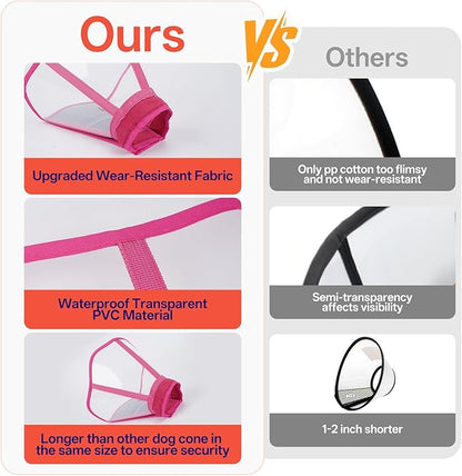 Foldable Dog Cone Collar - Adjustable Elizabethan Recovery Collar for Dogs After Surgery, Transparent Waterproof E-Collar to Stop Licking Wounds, Fits Small Medium Large Dogs, Rose Red, XL