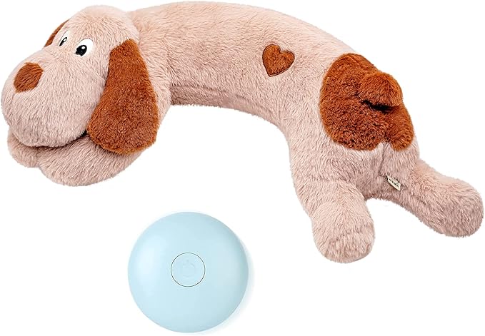 WEOK Puppy Heartbeat Toy, Dog Heartbeat Toy for Separation Anxiety Relief, Puppy Toy with Heartbeat Stuffed Animal Anxiety Calming Behavioral Aid Plush Toy for Dogs Cats Pets (Brown +)