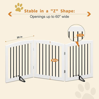 PUPETPO Freestanding Wooden Pet Gate for House, Foldable Indoor Dog Gate for Doorways, Stairs - 24" Height, 3 Panels, White