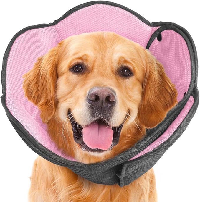 Dog Cone Collar After Surgery,Adjustable Soft Dog Recovery Collar to Stop Licking Wounds,Comfortable Light-Weight Elizabethan Collar for Dogs Anti-Bite Lick Protective Wound,Pink,L