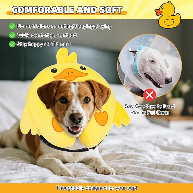 KOOLTAIL Inflatable Dog Cone Collar, Soft Donut E Collar for Dogs After Surgery to Stop Licking Enhanced Alternative, Blow Up Pet Neck Pillow Recovery Adjustable Cone for Dog Cat, Upgrade Size, Duck M