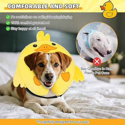 KOOLTAIL Inflatable Dog Cone Collar, Soft Donut E Collar for Dogs After Surgery to Stop Licking Enhanced Alternative, Blow Up Pet Neck Pillow Recovery Adjustable Cone for Dog Cat, Upgrade Size, Duck M