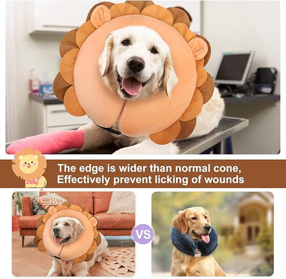BEAUTYZOO Dog Cone Alternative After Surgery for Large Medium Small Dogs, Soft Inflatable Cone Collar for Dogs Cats, Dog Neck Donut E Collar Dog Recovery Collar to Stop Licking, Lion, XL