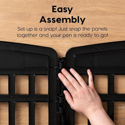 IRIS USA Dog Playpen with Door, 34” 6 Panel Pet Exercise Pen – Indoor Outdoor Puppy Play Pen, Portable Plastic Pet Fence for Small Medium Dogs, Foldable 44” x 63” x 34”, Black