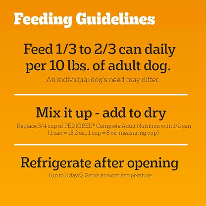 Pedigree Chopped Ground Dinner Wet Dog Food Chicken & Beef Variety Pack, Canned Dog Food, 13.2 oz. Cans (12 Count, Pack of 1)