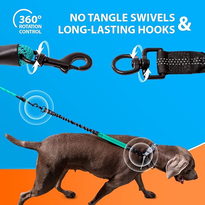 SparklyPets - Heavy Duty Bungee Rope Leash for Large and Medium Dogs - No Pull, Shock Absorber Long Dog Training Lead - No Slip Reflective Line for Outside (5.5 Ft Bungee Leash)