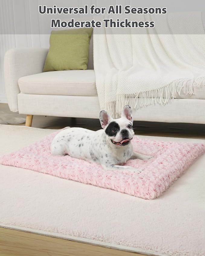 Washable Dog Bed Mat Crate Pad Soft Fluffy Pet Kennel Beds Dog Sleeping Mattress for Large Jumbo Medium Small Dogs, 35 x 22 Inch, Pink
