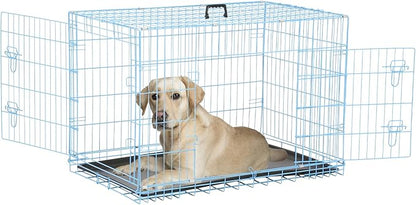 Dog Crate, Wire Kennel with Divider Panel, Metal Cages with Double Door, Leak-Proof Pan Tray, Folding Portable Pet Dog Cage for Indoor Outdoor Travel (Blue, 48")