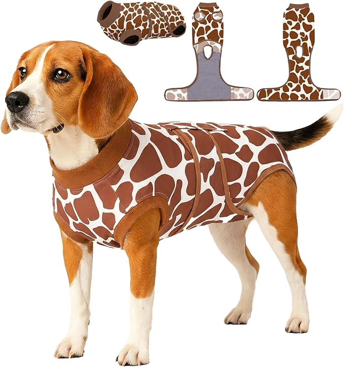 PetWarm Recovery Suit for Dogs, Onesie for Dogs After Surgery, Full Body Dog Onesie After Surgery, Easy-Wear Suit for Licking Prevention and Clean Living, Leopard Pattern, Brown, L