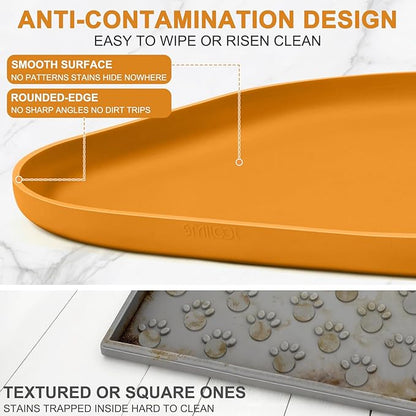 Smilool Silicone Pet Food Mat with Raised Edge for Food and Water Bowl, Dog Feeding Mats, Cat Food Trays for Floor Waterproof, Rubber Tray for Dogs and Cats, 22 x 14 x 0.8 Orange