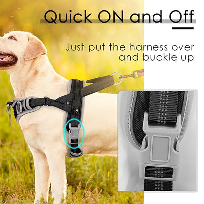 ADVENTUREMORE Medium Dog Harness - No Pull, Adjustable Reflective Vest with Front Clip Handle for Training & Walking - Black