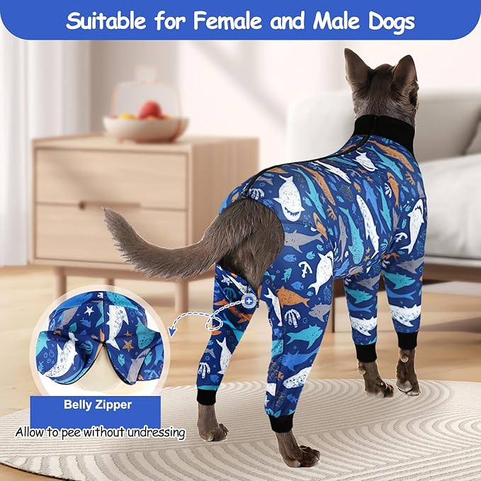 Etdane Dog Surgery Suit Recovery Suit for Dogs Female Spay, Male Neuter Dog Onesie After Surgery Surgical Bodysuits Anti Shedding Suit Sharks/M