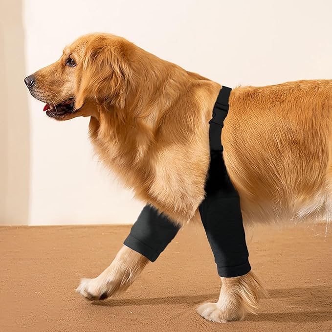 ROZKITCH Dog Surgery Leg Sleeve for Front Legs, Pet Prevent Licking Wound Elbow Knee Protector, Dog Leg Sleeve to Stop Licking Cone Collar Alternative for Sprain ACL CCL Arthritis Black 2XL