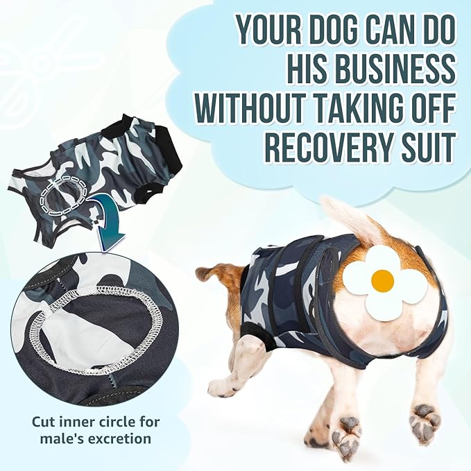 Lukovee Recovery Suit for Dogs, Zipper On Recovery Suit for Female Male Dog, Onesie Abdominal Wounds Cone E-Collar Alternative Prevent Licking Spay Recovery Suit (XXL,CF)