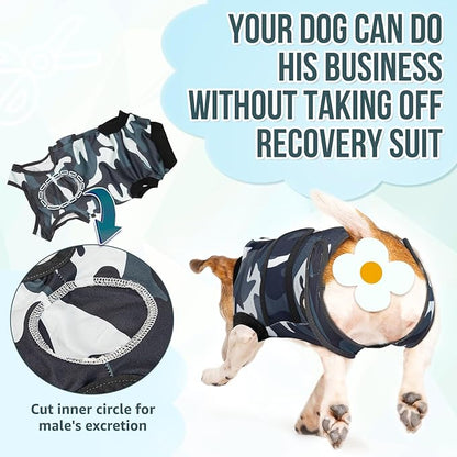 Lukovee Recovery Suit for Dogs, Zipper On Recovery Suit for Female Male Dog, Onesie Abdominal Wounds Cone E-Collar Alternative Prevent Licking Spay Recovery Suit (M,CF)