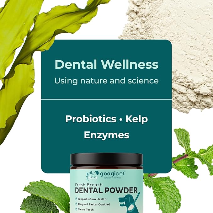 Googipet Dental Powder for Dogs Teeth Cleaning - Dog Dental Powder Breath Freshener & Plaque Remover - Tartar Remover for Dogs & Dog Breath Freshener Plaque Off W/Kelp, Parsley, Rosemary, & Mint