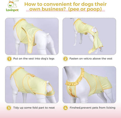 LovinPet Dog Recovery Suit for Large Medium Dogs - Wound Protective Surgical E-Collar Alternative Recovery Bodysuit for Abdominal Wounds After Surgery Dog Onesies,Yellow,Deer Pattern,L