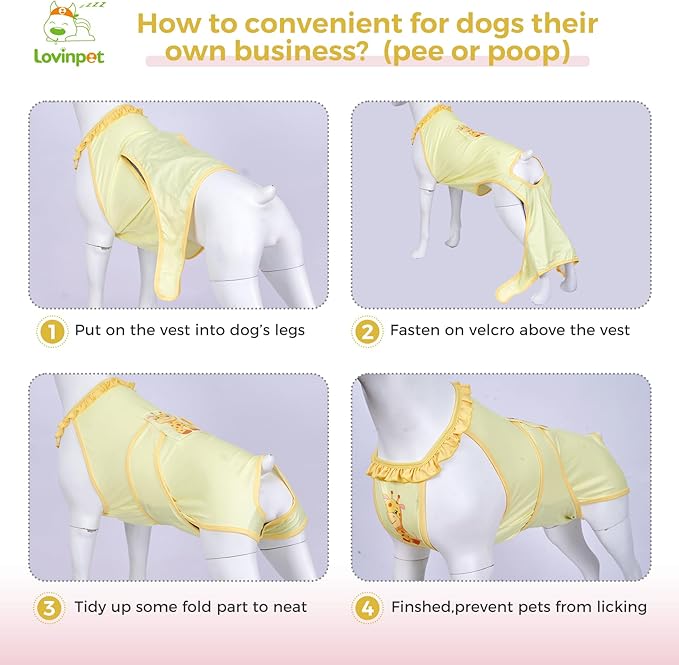 LovinPet Dog Recovery Suit for Large Medium Dogs - Wound Protective Surgical Recovery Bodysuit Suit for Abdominal Wounds After Surgery Dog Onesies,Deer Pattern,Yellow,XXL