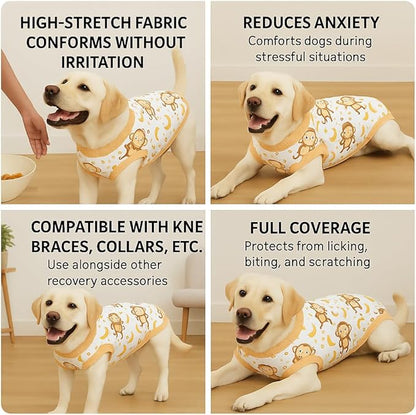 PetWarm Recovery Suit for Male Dogs Neutered, Recovery Suit for Dogs After Surgery, Dog Recovery Collars and Cones Alternative Dog Abdominal Wounds Bandages, Monkey Pattern, Yellow, XL