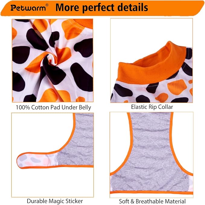PetWarm Dog Recovery Suit, Recovery Suit for Female Male Dogs, Dog Onesie After Surgey Spay Neuter Professional Pet Abdominal Wounds Bandages, Leopard Pattern, Orange, L