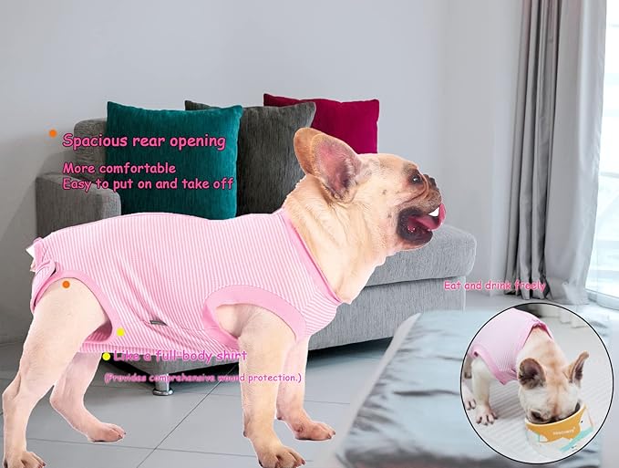 Dog Recovery Suit Pink Female Spay Surgical Large Shirt, Male Surgery Recovery Suit,Pink-White Striped XXL