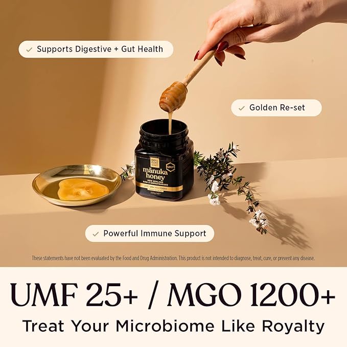 Manuka Honey UMF 25+ (MGO 1200+) 100% Pure New Zealand, Certified Ultra Premium Raw, 8.8 Oz (250g)