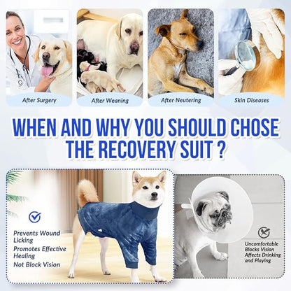 Lukovee Recovery Suit for Dogs - Soft Onesie Dog Surgery Suit for Female Male Dogs, Breathable Surgical Recovery Suit Prevent Licking Spay Recovery Suit Dog E-Collar & Cone Alternative(S,Blue)