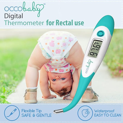 OCCObaby Clinical Digital Baby Thermometer - LCD, Flexible Tip, 10 Second Quick Accurate Fever Read Rectal Oral & Underarm Use - Waterproof Thermometer for Infants & Toddlers