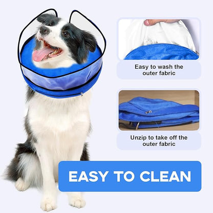 Inflatable Surgery Collar for Dogs-Enhanced Anti-Licking Protective Cone with Adjustable Strap (Blue, L)