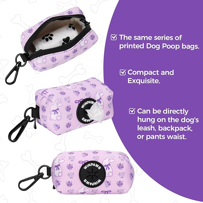 Dog Harness and Leash Collar Set with Dog Poop Bag Holder and Bandanas, Escape Proof Adjustable Puppy Cat Vest with Soft Mesh Padded, Pet Supplies for Small Medium Large Dogs Kitten(Purple, L)