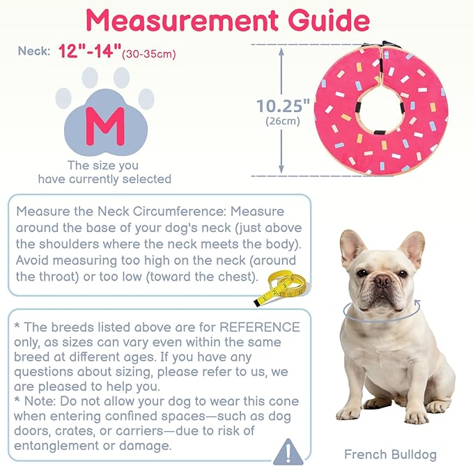 Sponge Dog Cone After Surgery, No Inflation Required Dog Donut Collar to Stop Licking, Inflatable Cone Alternatives for Medium Pets, Soft Recovery Collar with Protective Shield (Donut, M)