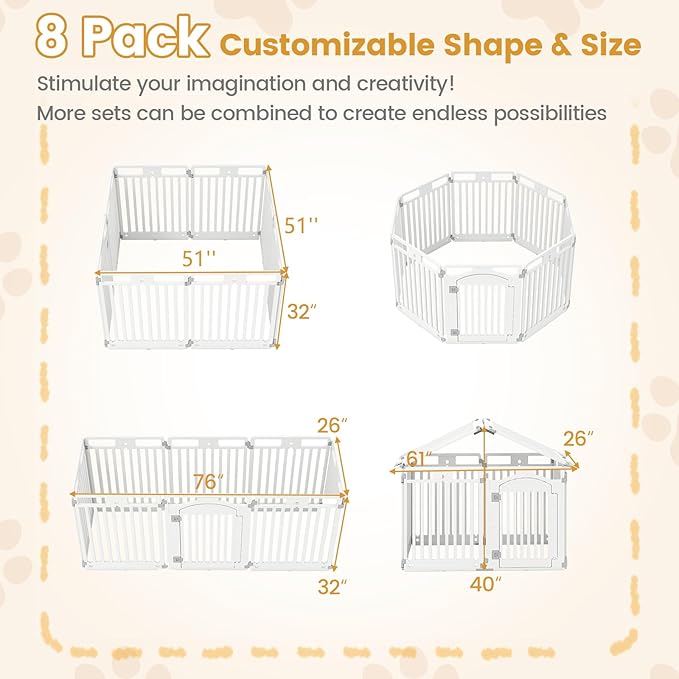 Giantex 8 Panel Dog Playpen, 32'' Tall Plastic Pet Fence with Lockable Door, Indoor Outdoor Portable Dog Exercise Pen for Medium Dogs, Configurable into Square, Rectangle or House-Shaped Layout