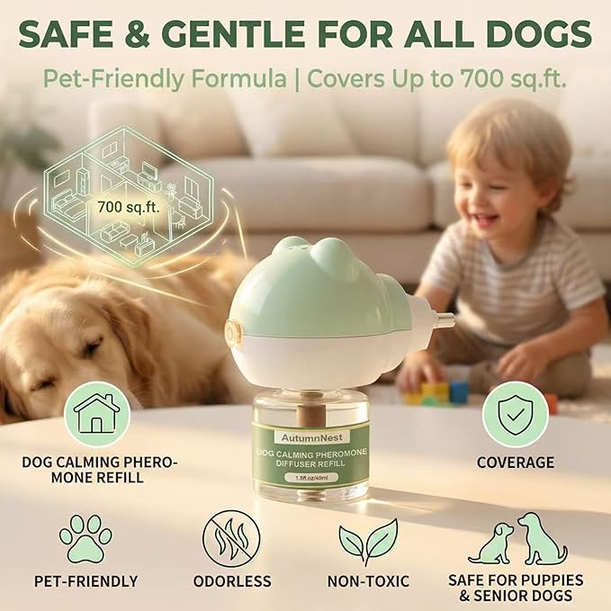 Dog Calming Diffuser Plug-in with Gentle Night Glow, 3 Refills Kit for Behavioral Support, Stress Soothing Aid for Pets During Travel, Thunder, Vet Visits, Fireworks, Safe Formula, 90 Days Supply