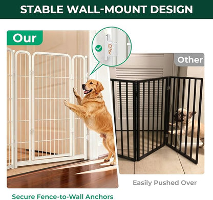FXW Dog Gate Extra Wide Designed for Indoor Use, Adjustable Width Up to 165-inch Wide (40" H 6 Wire Panels for Medium and Large Dogs), White