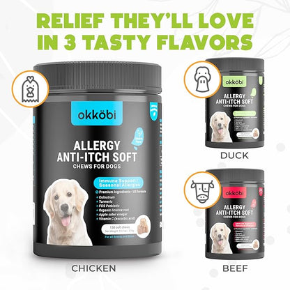 Dog Allergy Chews - 150 Pcs - Allergy Relief for Dogs - Supplements for Itchy Skin & Paw Licking - US Formula with Probiotics, Natural Ingredients & Vitamins - Chicken Flavor