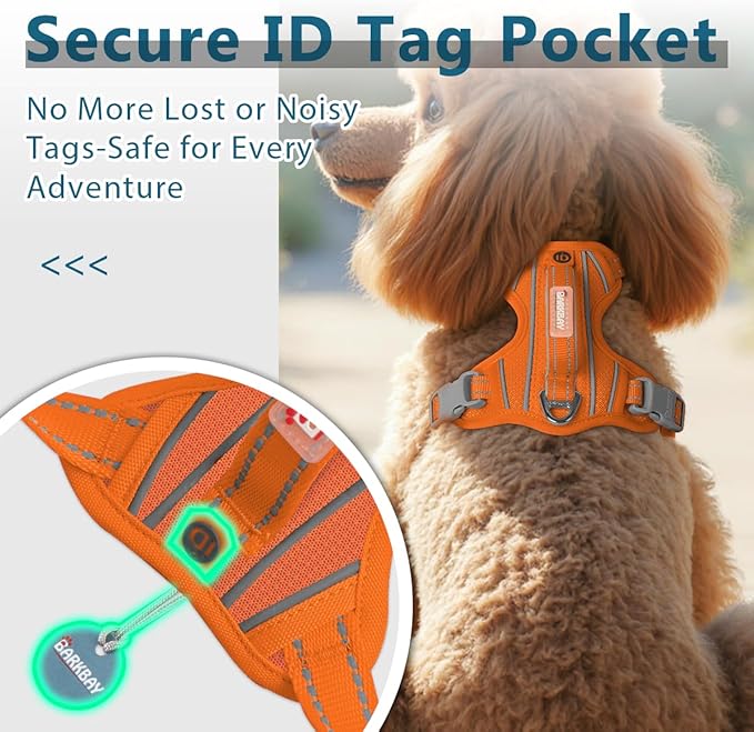 BARKBAY Dog Harness No Pull with ID Tag Pocket - Heavy Duty, Reflective, Easy Control for Large Dogs(Orange,S)