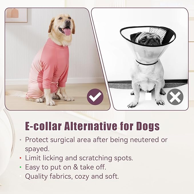 Dog Recovery Suit for Surgery Dog Onesie for Female and Male E-Collar Alternative Anti Shedding Pajamas Long Sleeve Claming Bodysuit Pink M
