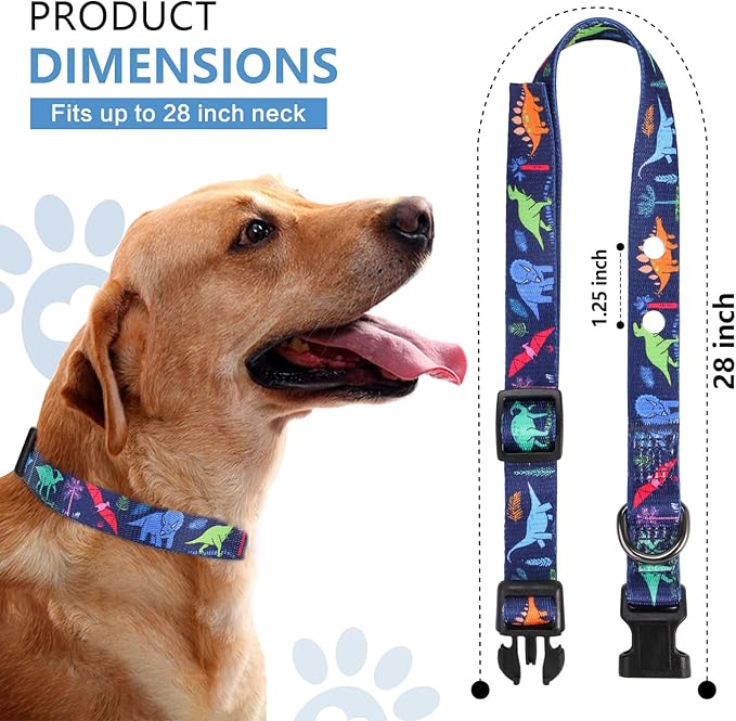 Rhea Rose 1 Inch Replacement Collar Strap Shock Collar with 2 Holes, Compatible with Nearly All Brands and Models of Underground Electric Dog Fences and Training Collars, Blue Dinosaurs
