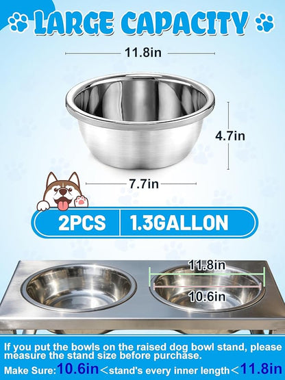 2Pcs 1.3 Gallons Large Dog Bowls - Food Grade Stainless Steel Metal Water Bowl, Ample Capacity & Easy to Clean Food Bowls for Large X-Large Dogs Indoor Outdoor