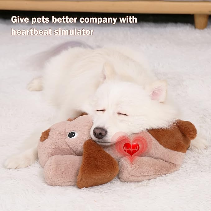 WEOK Puppy Heartbeat Toy, Dog Heartbeat Toy for Separation Anxiety Relief, Puppy Toy with Heartbeat Stuffed Animal Anxiety Calming Behavioral Aid Plush Toy for Dogs Cats Pets (Brown)