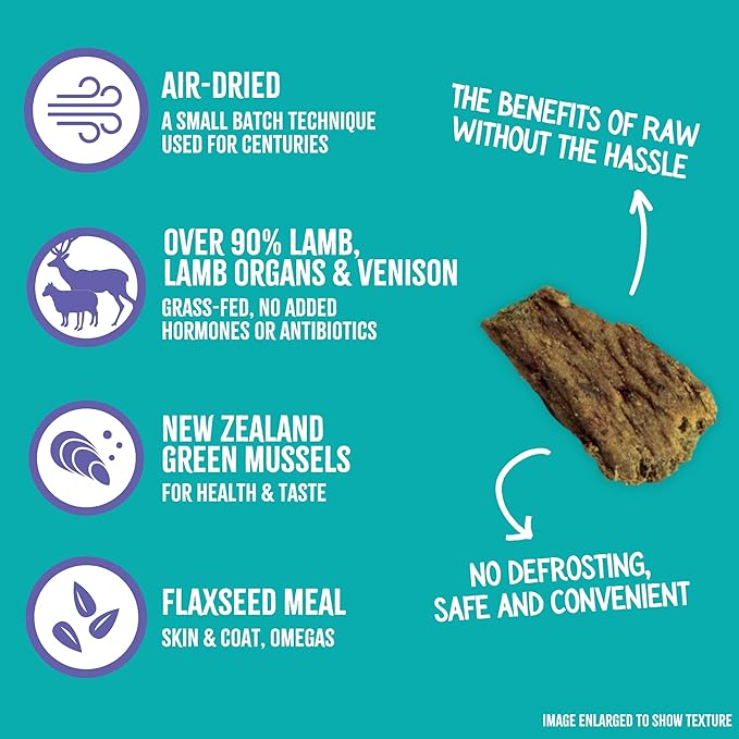 RawTernative Air Dried Dog Food, High Protein, Over 90% Real Lamb, Organs, & Venison + New Zealand Green Mussels, Complete Meal or Topper, Grain Free, Gluten Free, Non GMO, (5 lb Bag)