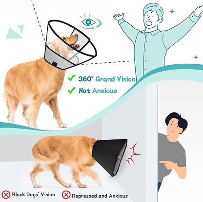 Dog Cone Collar After Surgery to Stop Licking, with Soft Waterproof Liner, Transparent PVC, for Large Medium Dogs, Elizabeth Neck Recovery Collar ALtermative(XS,Grey)