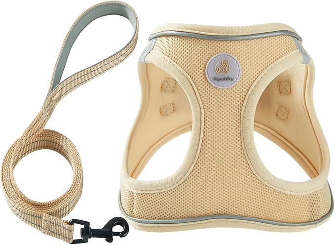 Hipubby Dog Harness and Leash Set, No Pull Soft Mesh Puppy Harness for Small Medium Dogs, Cats - Step in Reflective Breathable Lightweight Vest Harness for Walking, Training - Khaki, XS