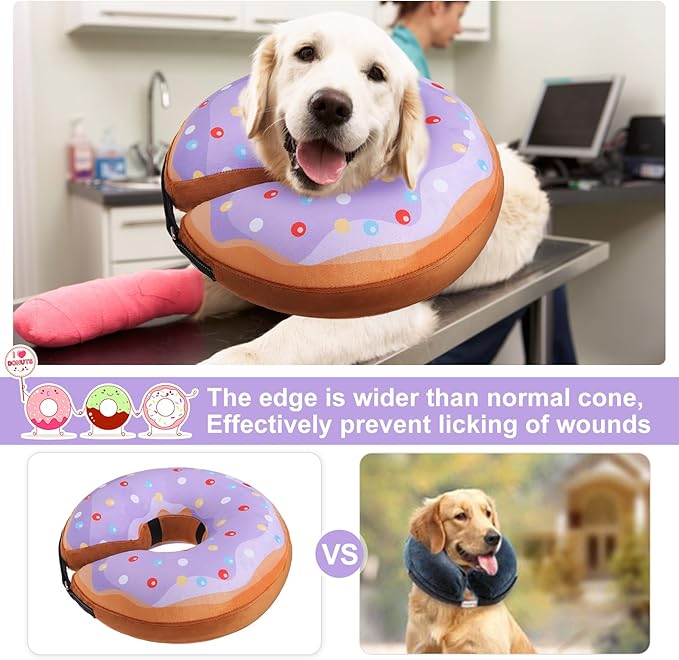 BEAUTYZOO Dog Cone Alternative After Surgery for Large Medium Small Dogs, Soft Inflatable Cone Collar for Dogs Cats, Pet Neck Donut E Collar Dog Recovery Collars to Stop Licking, Purple Donut, S