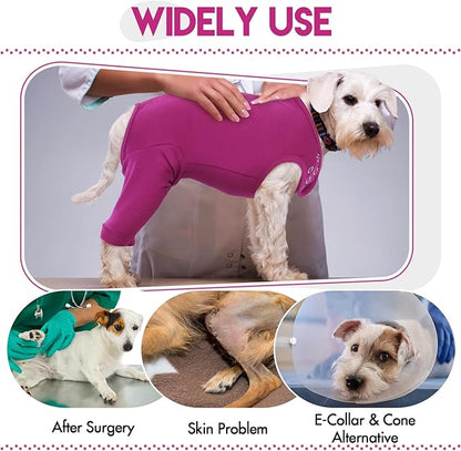 IDOMIK Dog Recovery Suit,Dog Leg Sleeve to Stop Licking Rear Legs,Thigh Wound Protective Sleeve,Male Female Pet Surgical Clothes,Doggy Surgical Suit with Pants Cover,Cone Collar Alternative,Purple,S
