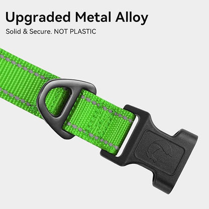 Joytale Reflective Dog Collar, Soft Neoprene Padded, Metal D-Ring, Nylon Pet Collar Adjustable for Extra Large Dogs, Green, XL