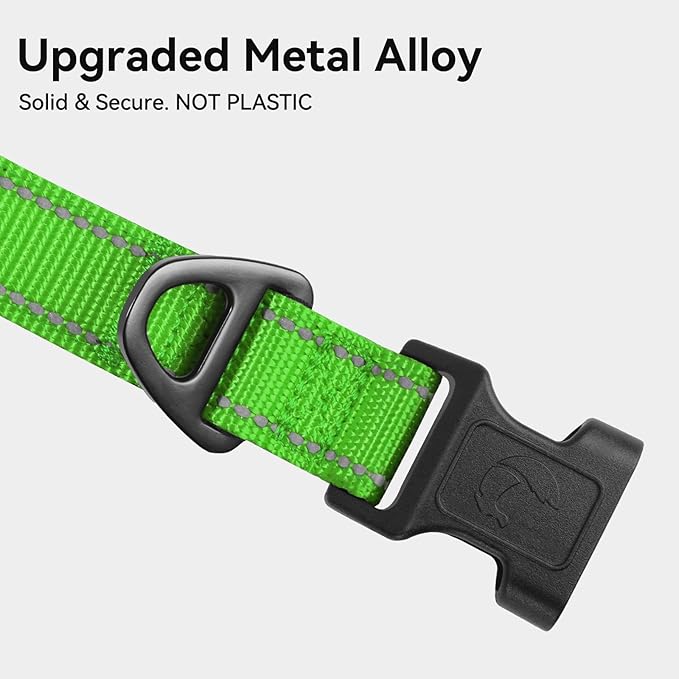 Joytale Reflective Dog Collar, Soft Neoprene Padded, Metal D-Ring, Nylon Pet Collar Adjustable for Small Dogs, Green, S